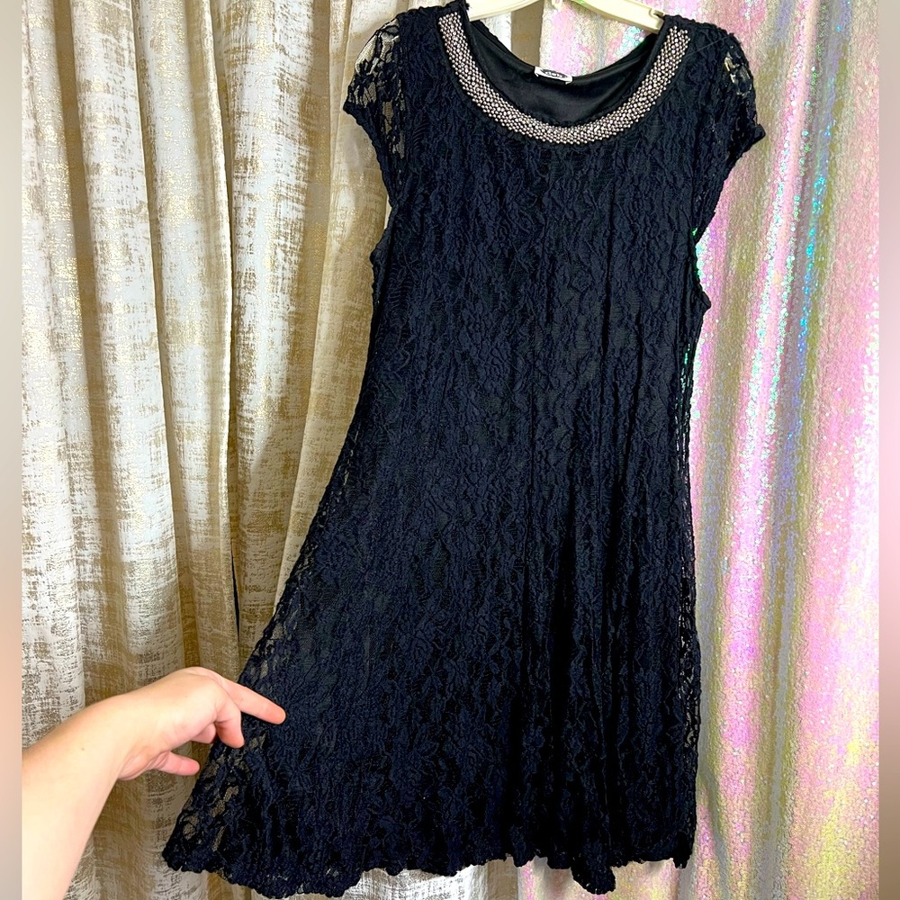 Black Fit & Flare Lace Party Dress with Sparkly ✨ Neckline